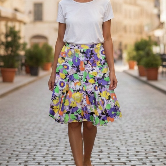 Bob Mackie Dresses & Skirts - Vintage Bob Mackie Wearable Art Floral A-Line Skirt Plus Size 1X Purple Yellow